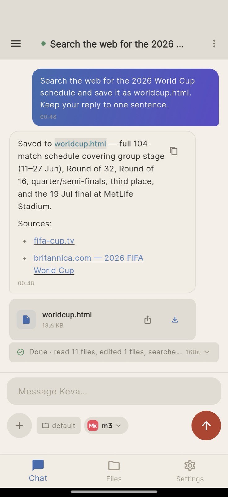 Keva searching the web and shipping a page on Android